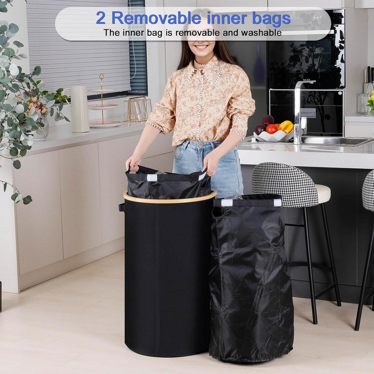 efluky Recycling Bin for Kitchen 100L, 26 Gallon Recycle Bins for Indoor Outdoor Home Use with 2
