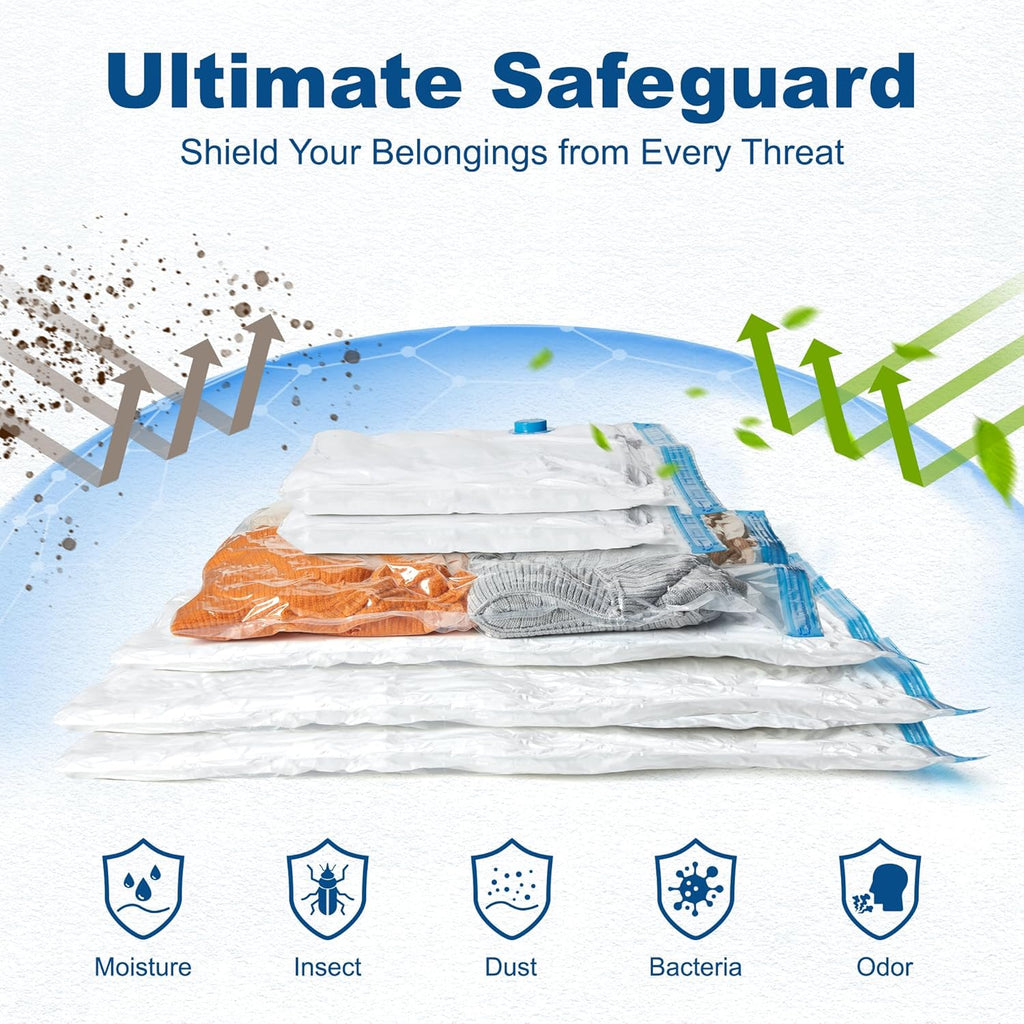 HOUSE DAY 10 Jumbo Vacuum Seal Bags For Clothing Travel, 80% Space Saving Travel Vacuum Bags with