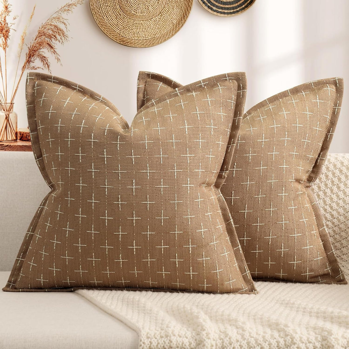 ZWJD Throw Pillow Pillow Covers 18x18 Set of 2 Soft Polyester Textured Pillow Covers with Stylish