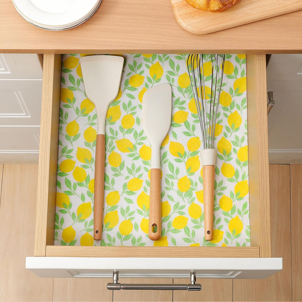 Cooyes 6 Pack Polyester Shelf Liners for Kitchen Cabinets, 12" × 24", Non-Slip Refrigerator Liners