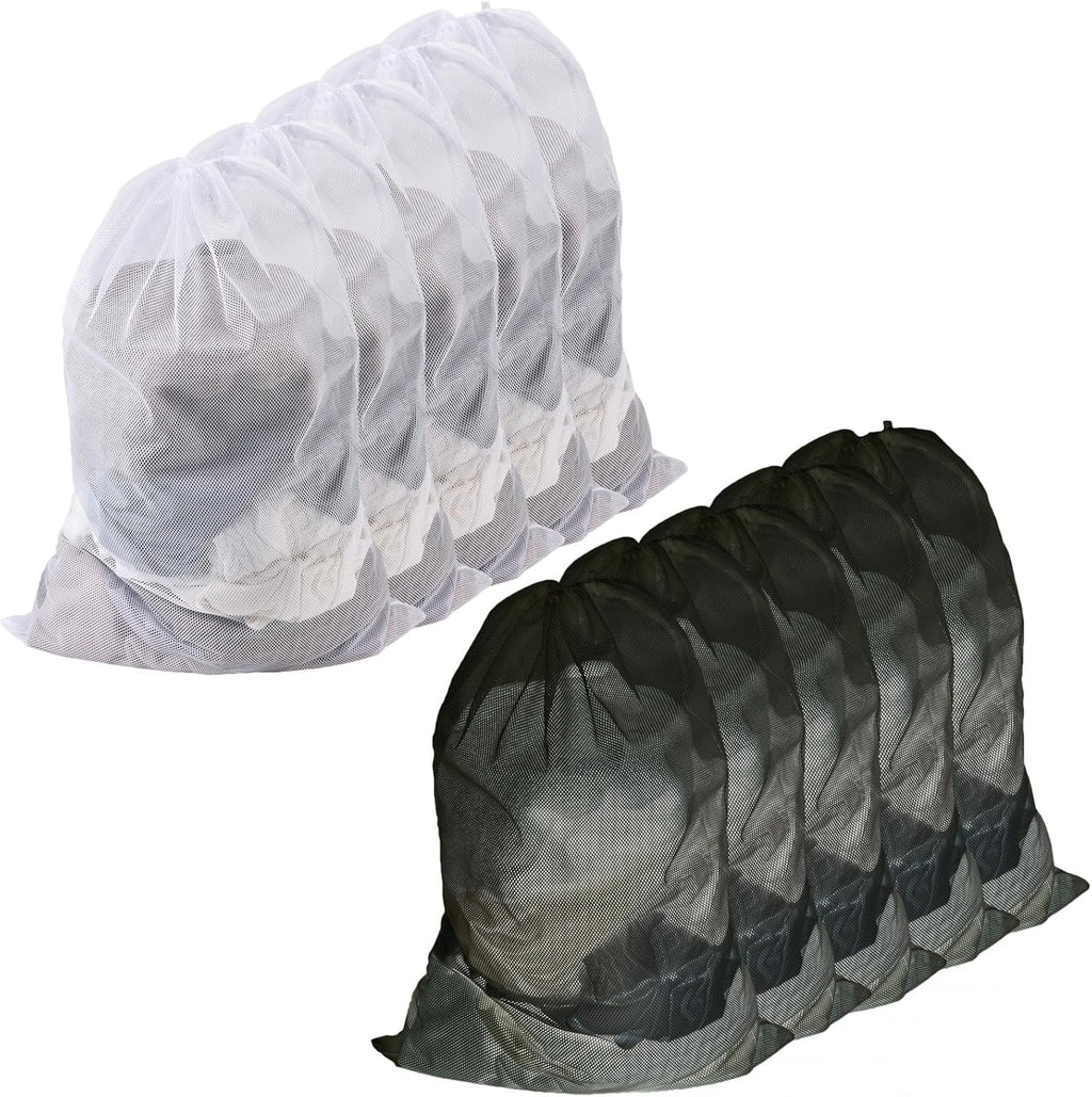 10-Pack Mesh Laundry Bags, 24 × 36 Inch Heavy-Duty Drawstring Mesh Bag Set (5 Black & 5 White)