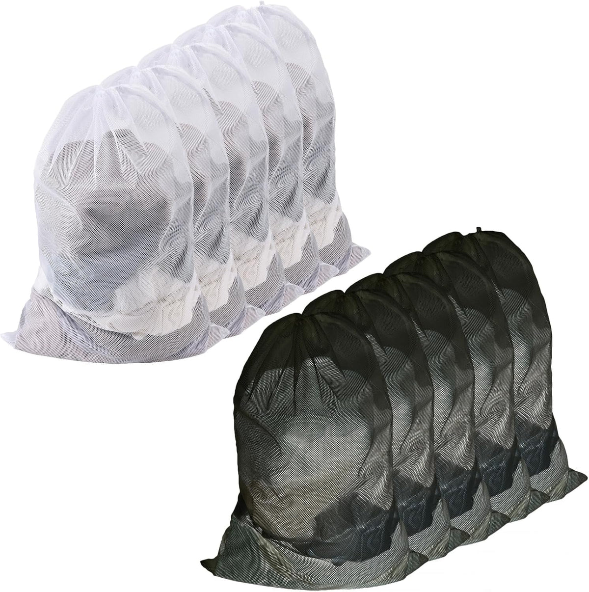 10-Pack Mesh Laundry Bags, 24 × 36 Inch Heavy-Duty Drawstring Mesh Bag Set (5 Black & 5 White)