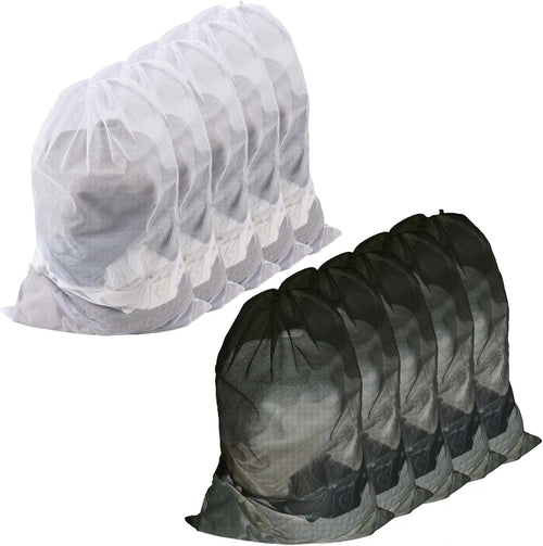 10-Pack Mesh Laundry Bags, 24 × 36 Inch Heavy-Duty Drawstring Mesh Bag Set (5 Black & 5 White)