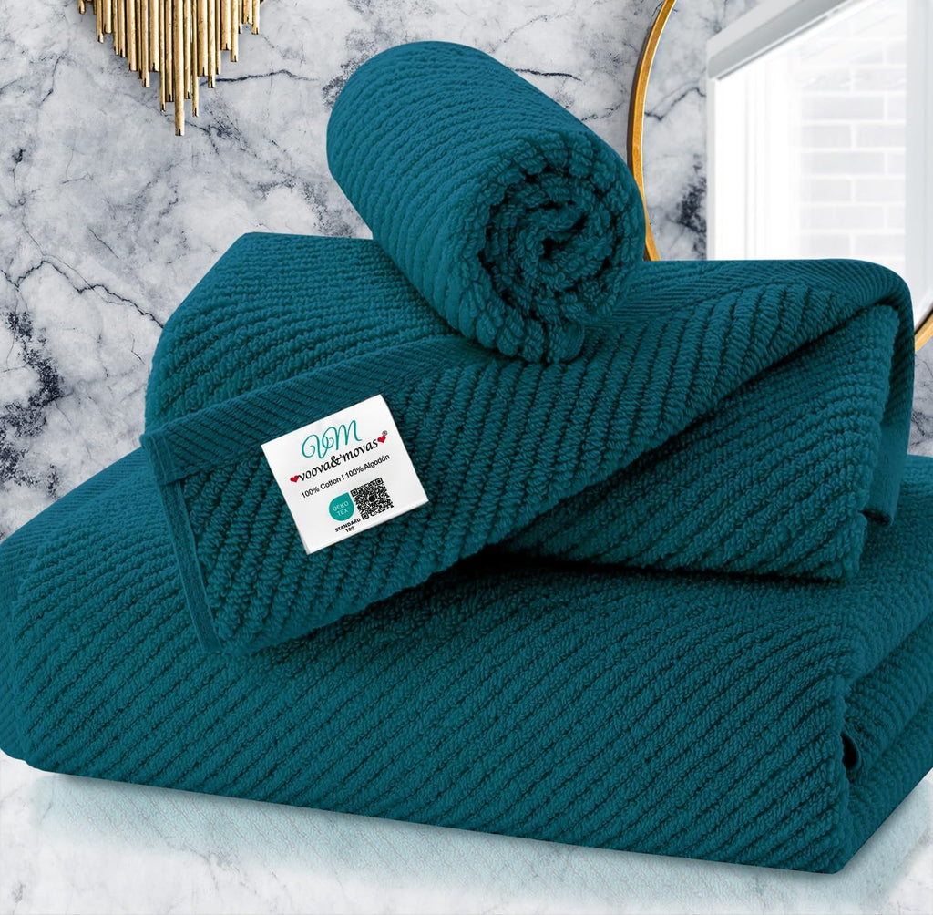 VOOVA & MOVAS Towels Set for Bathroom, 100% Cotton | Quick Dry | Soft | Thick, 3 Piece Towel Set, 1