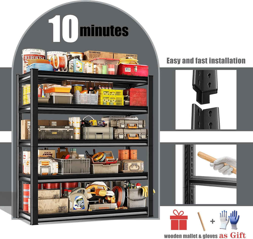 78" H Garage Shelving Heavy Duty，2800LBS Loads Adjustable Garage Storage Shelves,5-Tier Metal