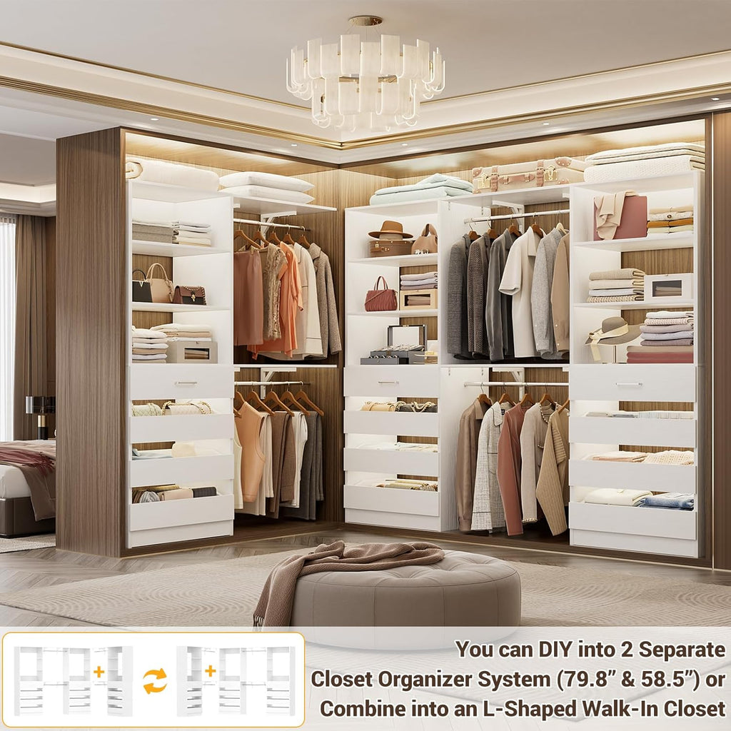 Aheaplus Closet System Set of 3, 138.5" Wood Closet Organizer System Tower with 12 Drawers & 4