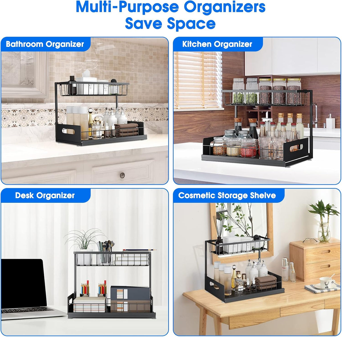 Under Sink Organizer, 2 Tier Under Sink Organizers and Storage Multi-Purpose Under Sink Storage for