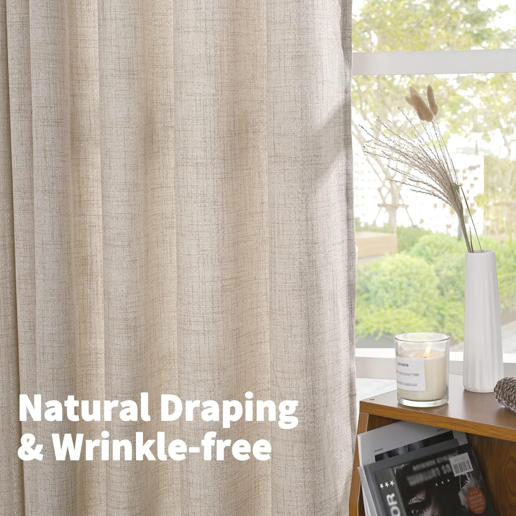 YoungsTex Natural Linen Semi Sheer Curtains 72 Inch Length 2 Panels for Living Room, Light