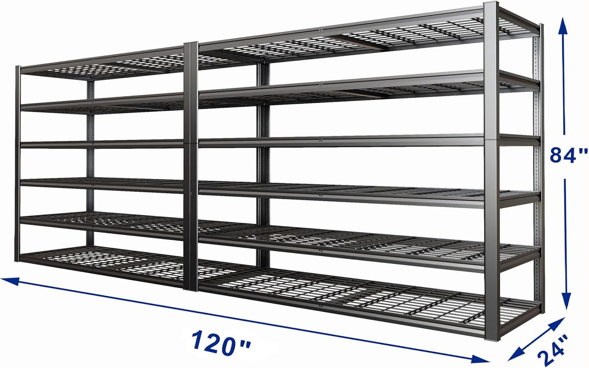 60" Wide Heavy Duty Garage Shelving Adjustable 6 Tier Garage Storage Shelves 3900LBS Metal Shelving