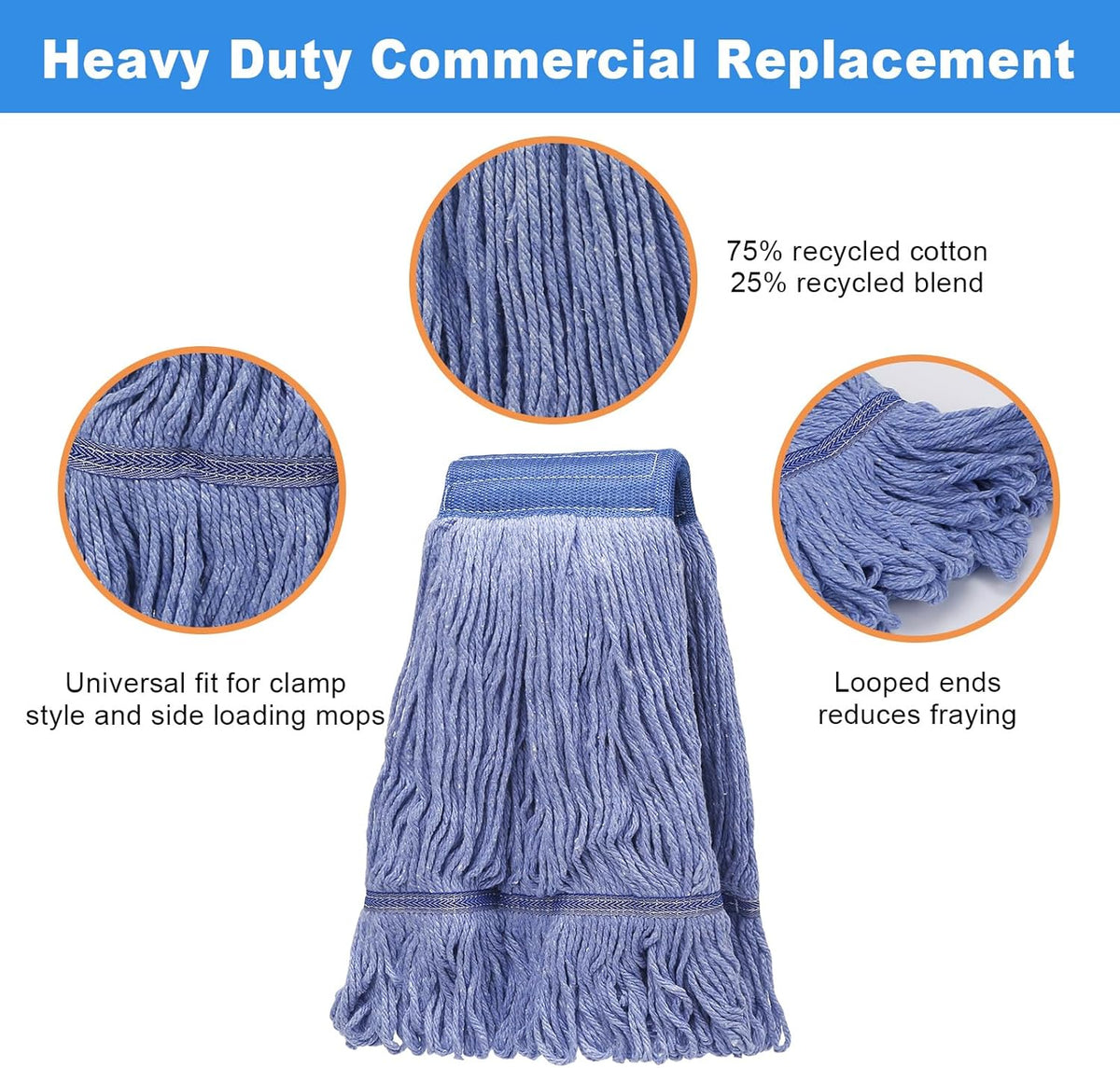 3 Pack Commercial Replace Mop Head, Reusable Mop Head Refills-Replacement Mop Heads Suitable for