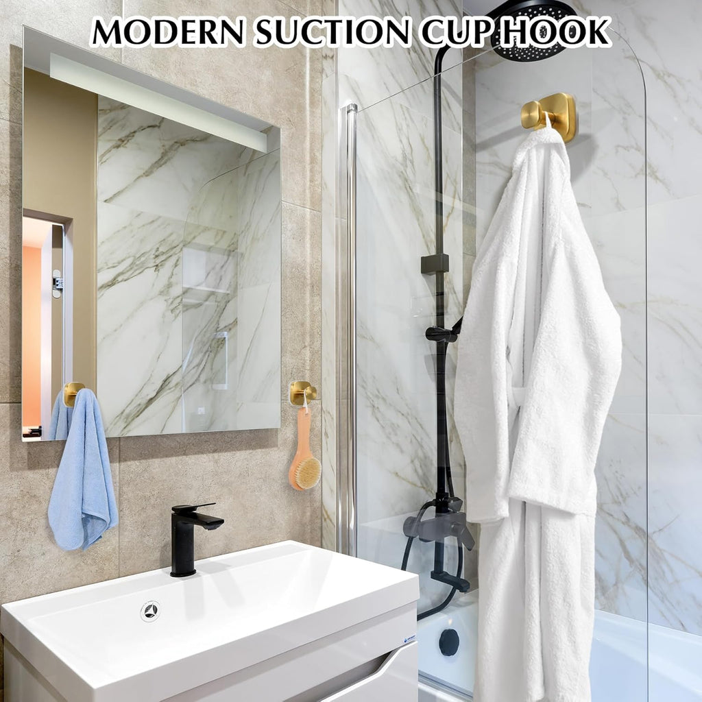 Suction Cup Hooks for Shower - Reusable No-Drill Mounting - Hooks for Towels, Robes & Loofah on