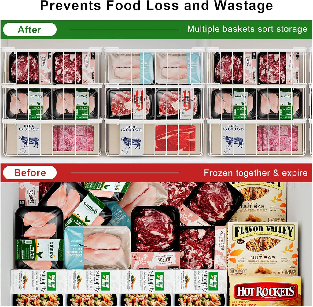 Freezer Storage Organize Baskets - 2 Pack Stackable Deep Freezer Organizer Bins for Most 7 Cu.FT