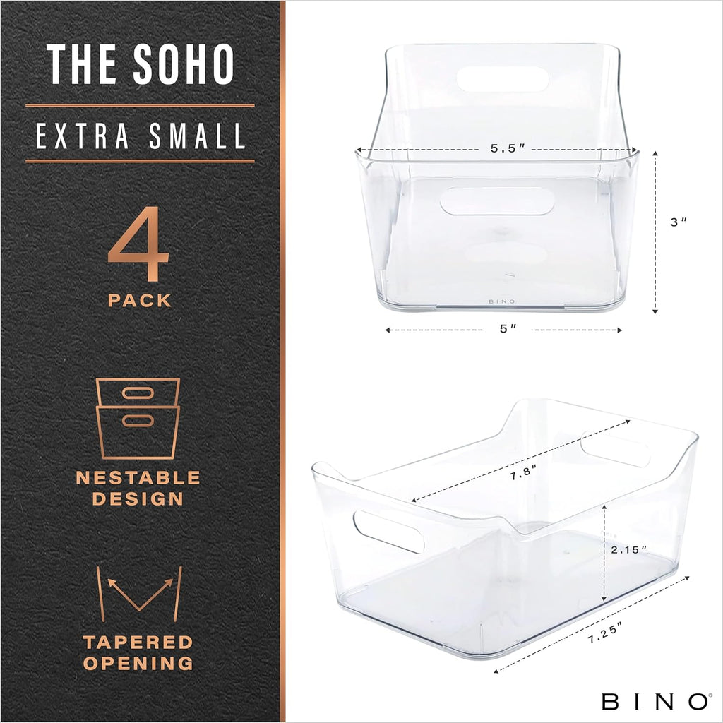 BINO | Plastic Organizer Bins, X-Small - 4 Pack | THE SOHO COLLECTION | Multi-Use Organizer Bins |