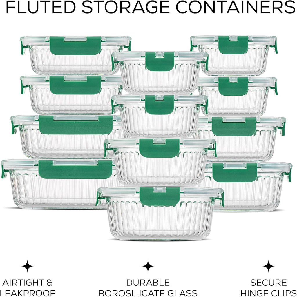 JoyJolt 24pc Borosilicate Glass Storage Containers with Lids | 12 Airtight/Freezer Safe Food