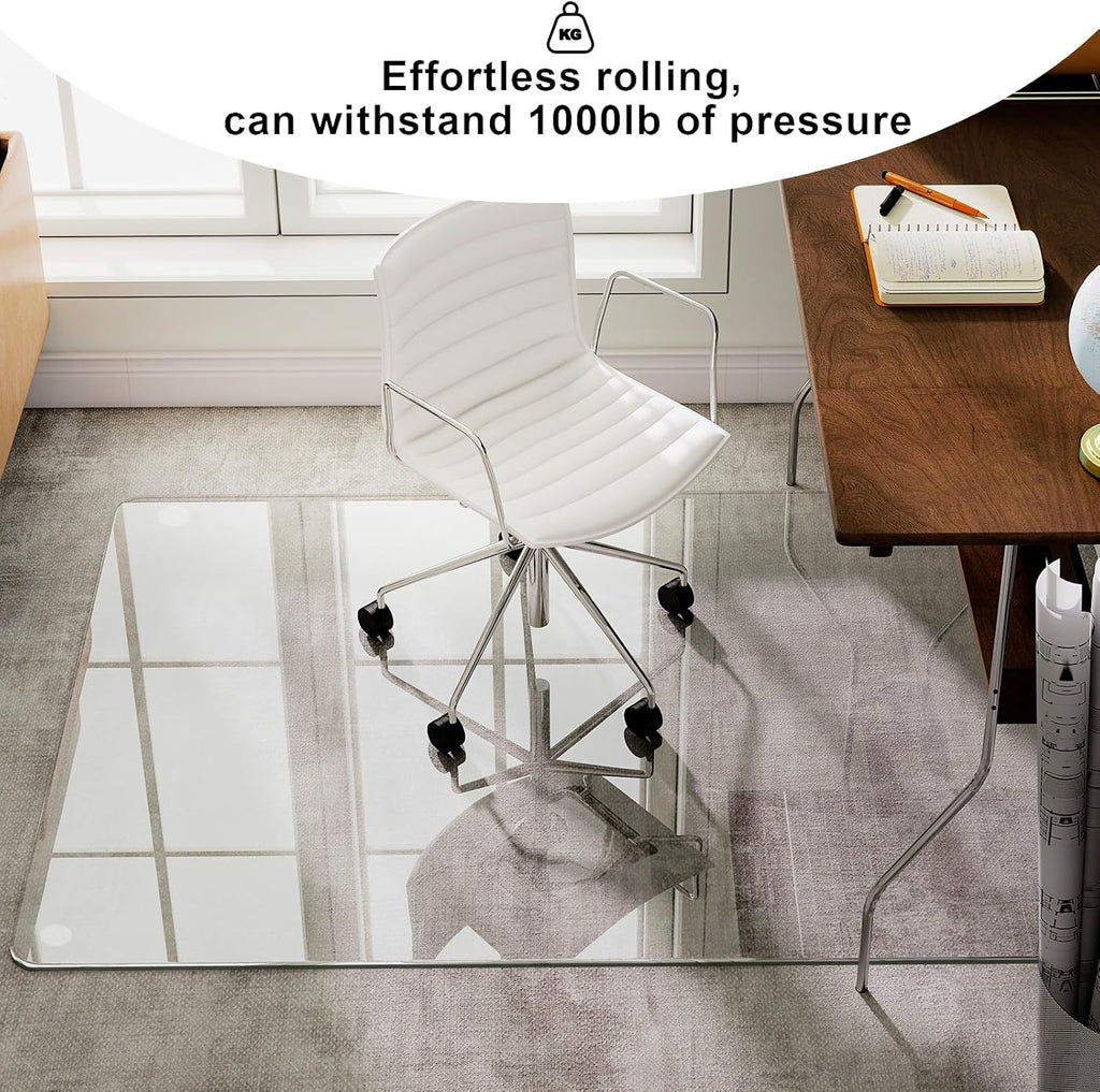 GLSLAND 47"x40" Tempered Glass Chair Mat Heavy-Duty Floor Protector for Carpet & Hard Floors