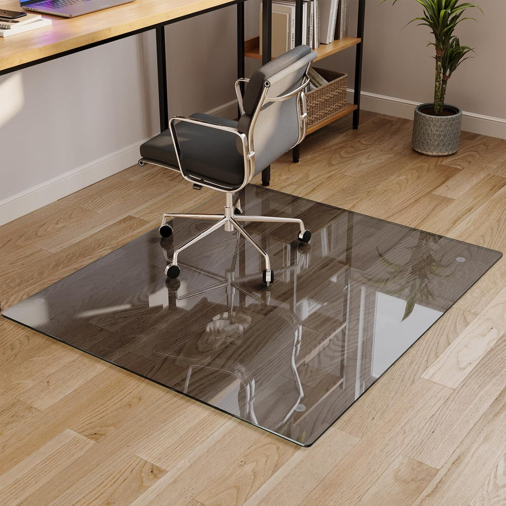 Koonmi Tempered Glass Chair Mat for Hardwood Floors & Carpets, 42" x 48“ Grey Heavy Duty Office