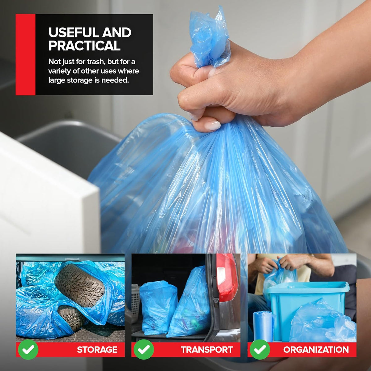 Heavy-Duty Blue Recycling Bags, 120-Pack Blue Garbage Bags For Recycling | 33-Gallon Capacity|