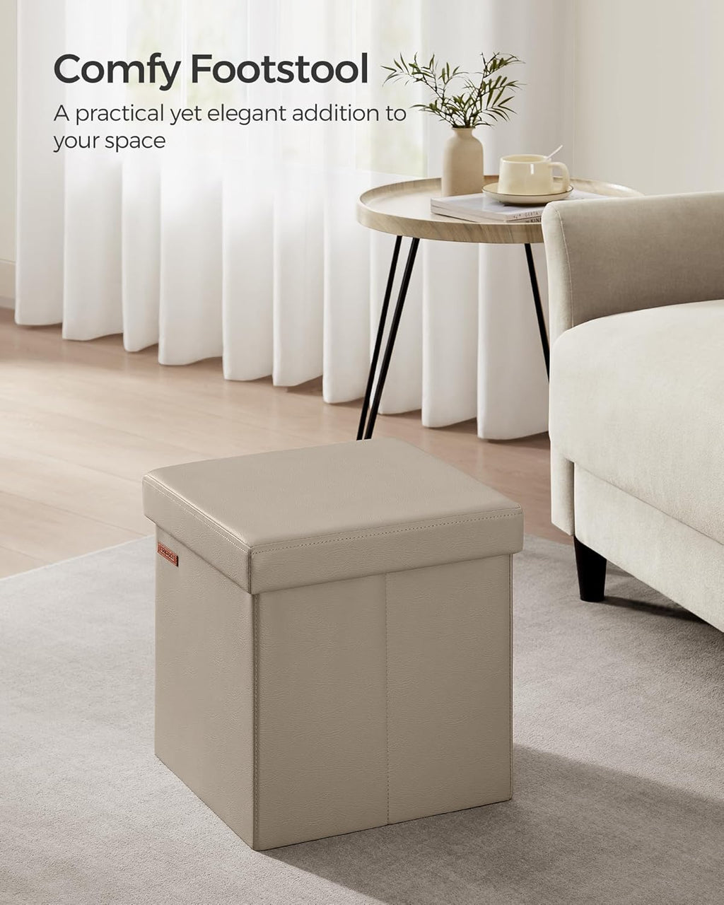 SONGMICS Mazie Collection - 15 Inches Ottoman with Storage, Footstool, Storage Ottoman, Load 660