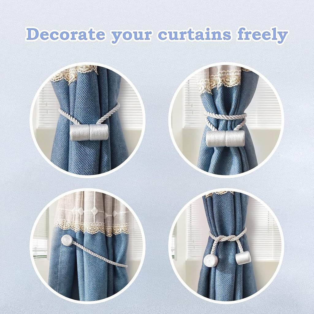 Hion Magnetic Curtain Tiebacks White 2pcs, Curtain Tiebacks Buckles Holdbacks Holders Hooks Clip