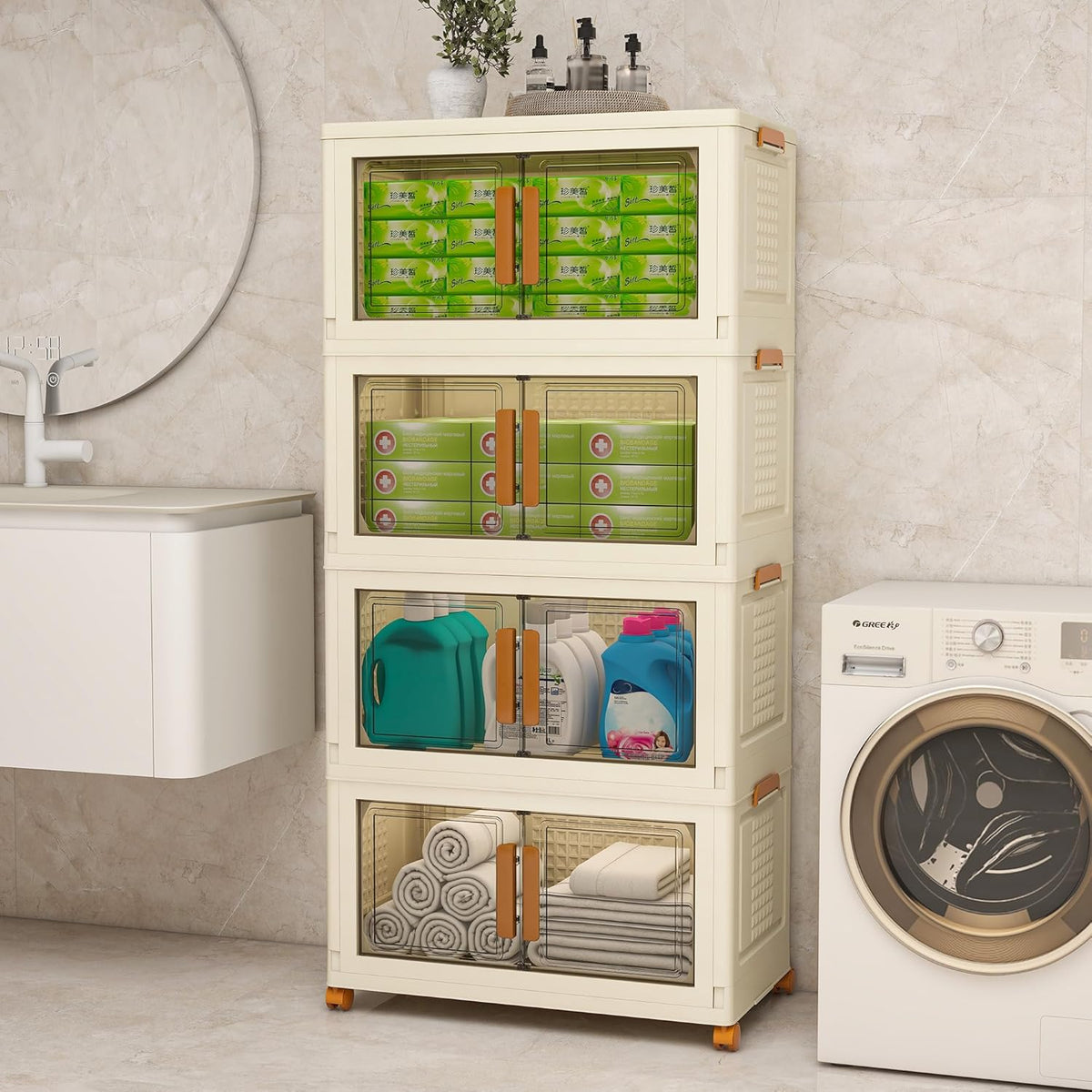 Plastic Stackable Storage Bins with Lids and Wheels, Foldable Closet Organizers and Storage