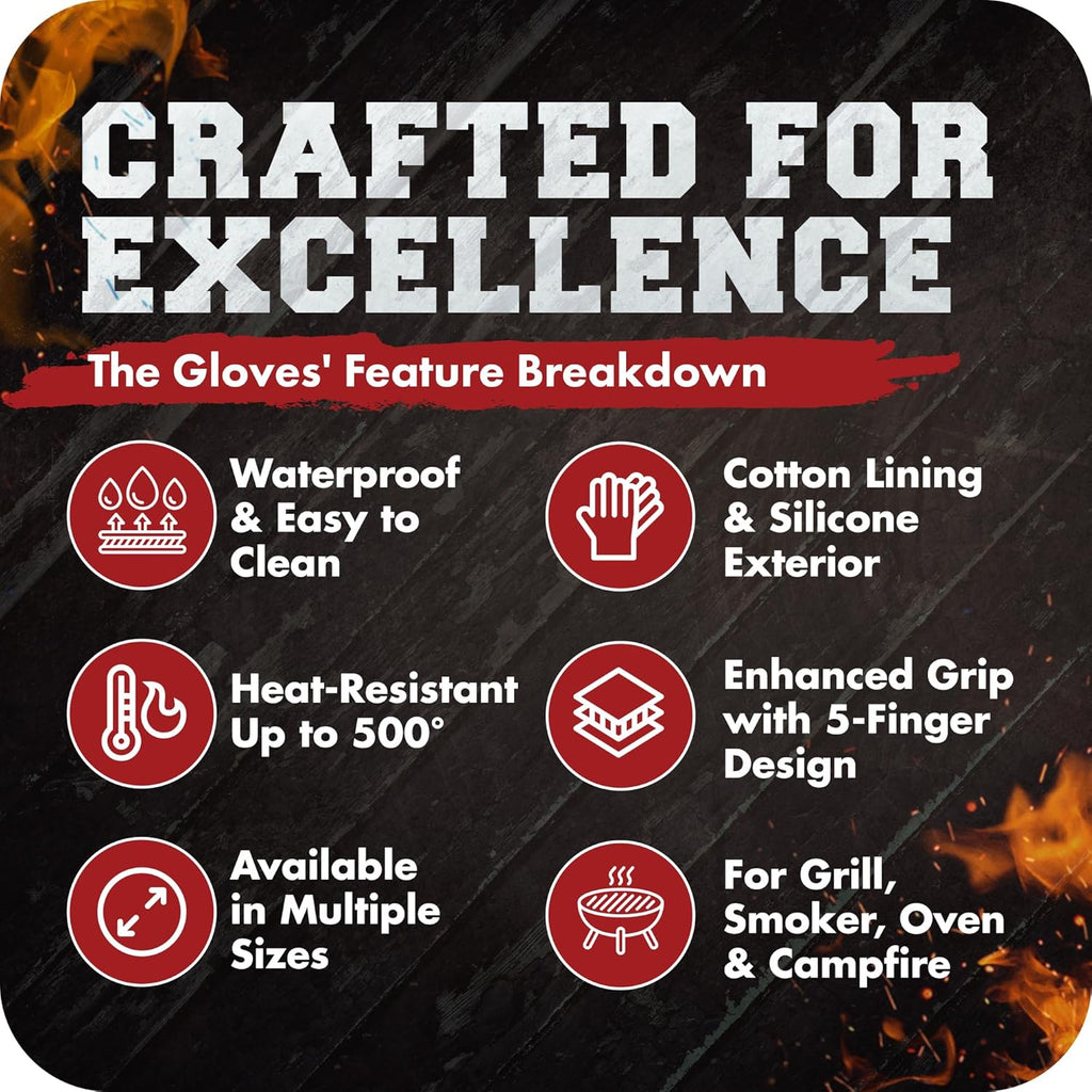 KITCHEN PERFECTION S Silicone Smoker Oven Gloves -Extreme Heat Resistant BBQ Gloves -Handle Hot