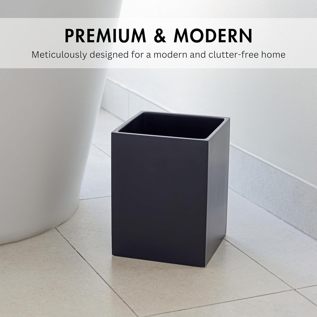 Matte Black Square Small Trash Can, 2 Gallons / 7.5L Garbage Can, Waste Basket for Home, Bathrooms