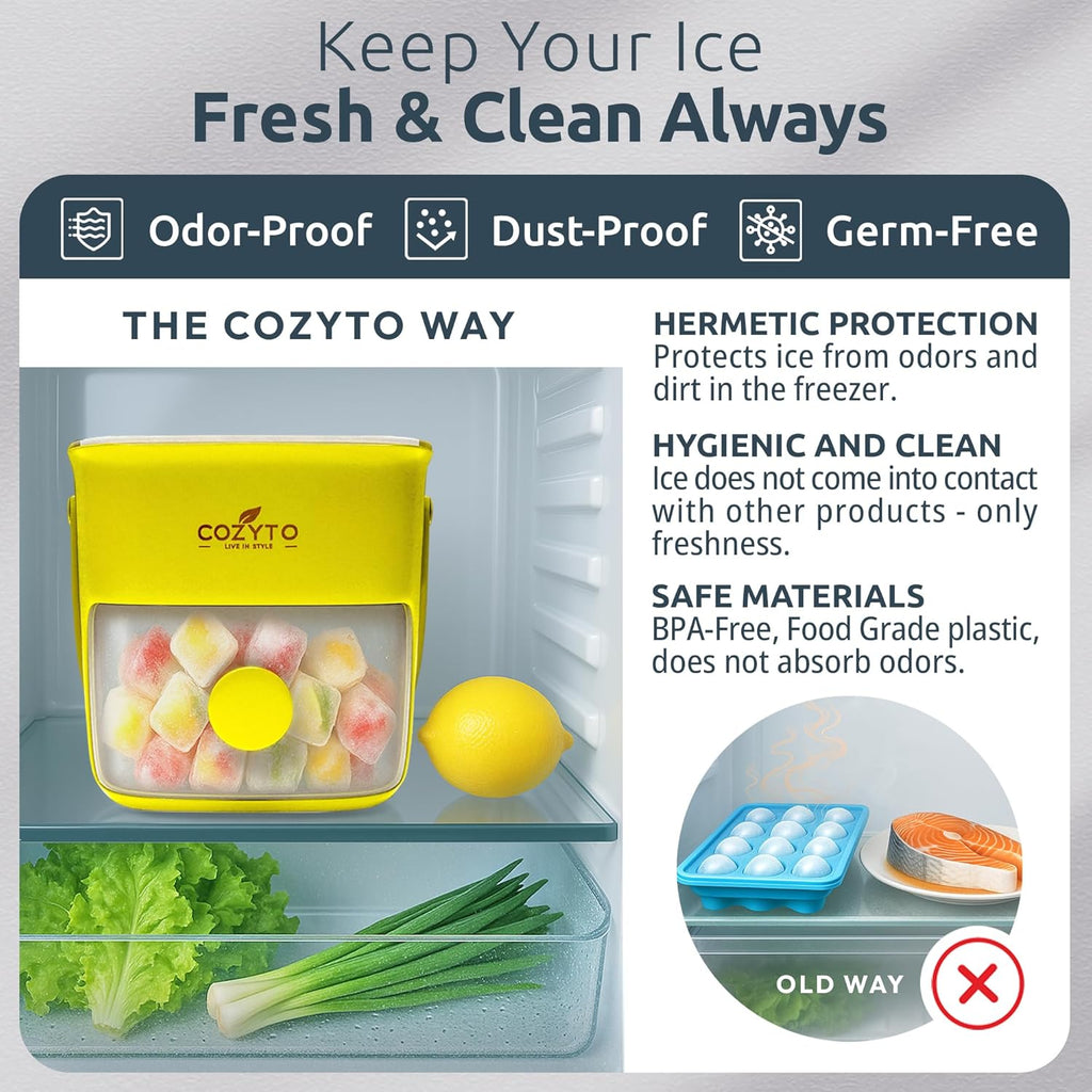 COZYTO CubeGo Ice Cube Tray with Lid and Storage Bin – One-Press Release, 48 Mini Ice Cubes
