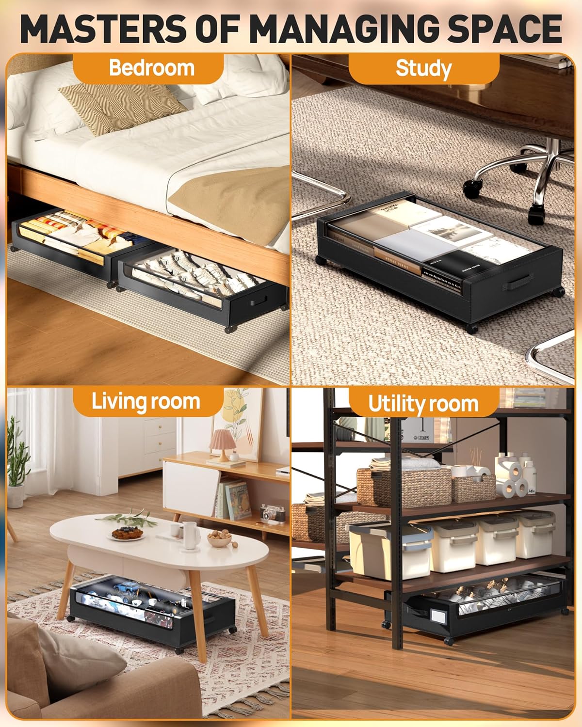 Under Bed Storage, Underbed Storage With Wheels, Under The Bed Storage for Clothes, Blankets