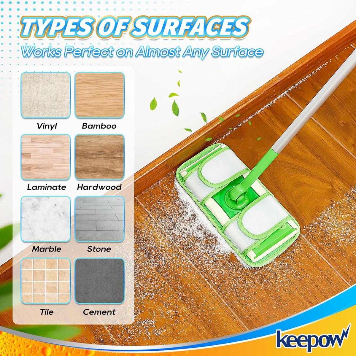 KEEPOW Reusable Mop Pads Compatible with Swiffer Sweeper Mop, Microfiber Dry Sweeping Cloths