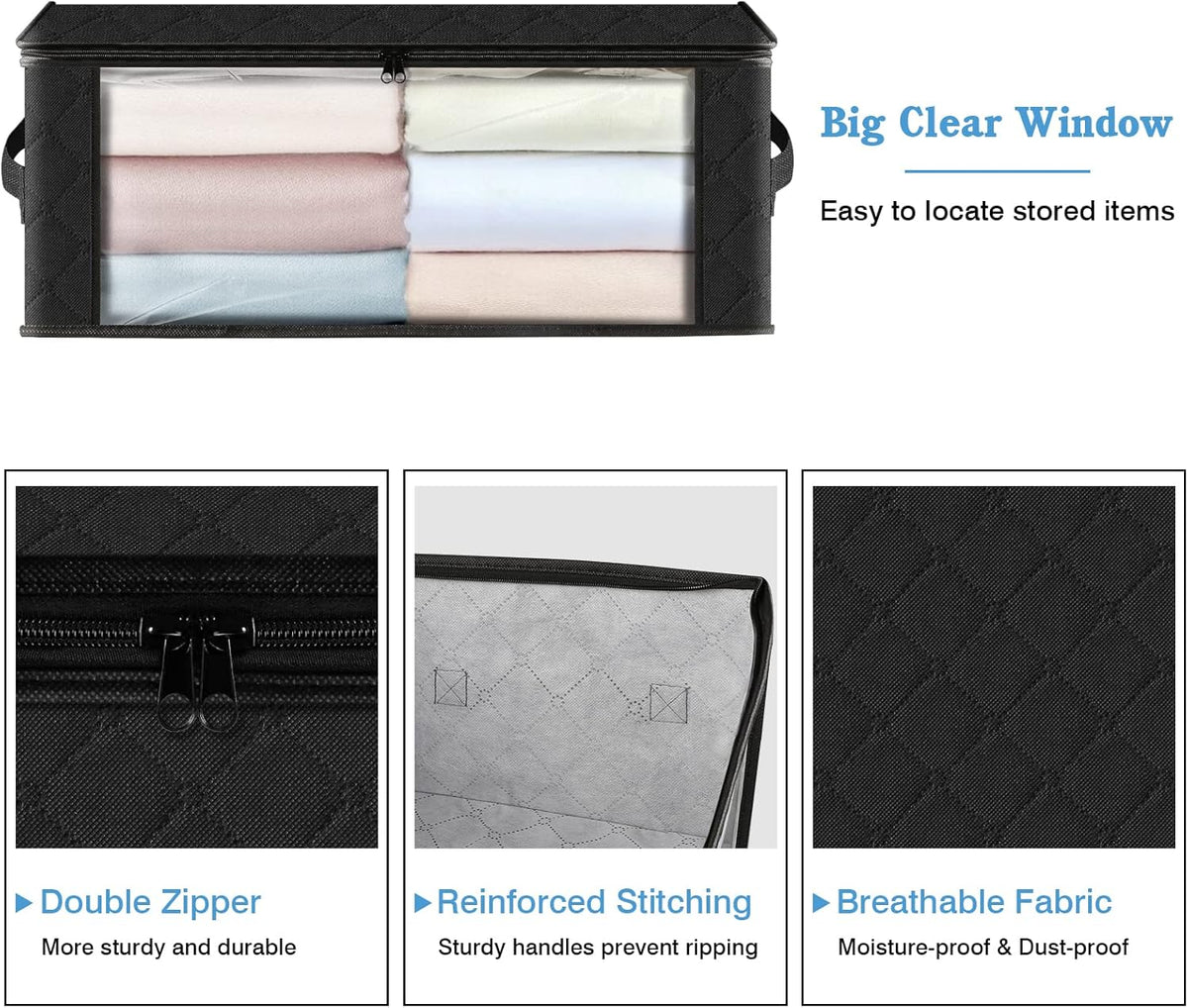 HomeHacks Storage 3-Pack Clothes Organizer Storage Bags Foldable Storage Box with Large Clear