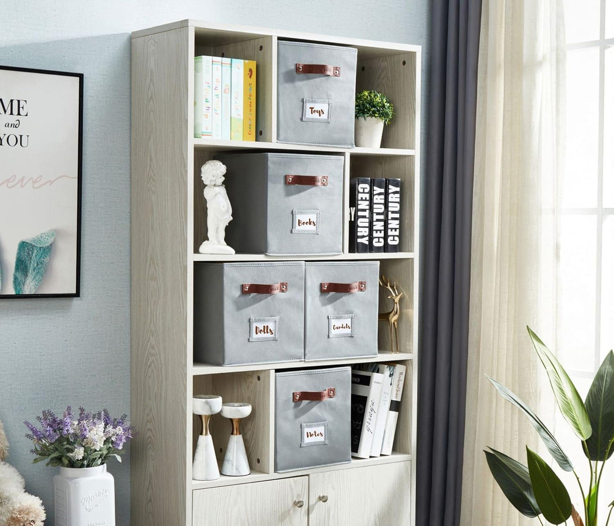 DECOMOMO Storage Bins, Cube Storage Bin with Labels, Fabric Storage Cubes for Shelves (10.5" x 11"
