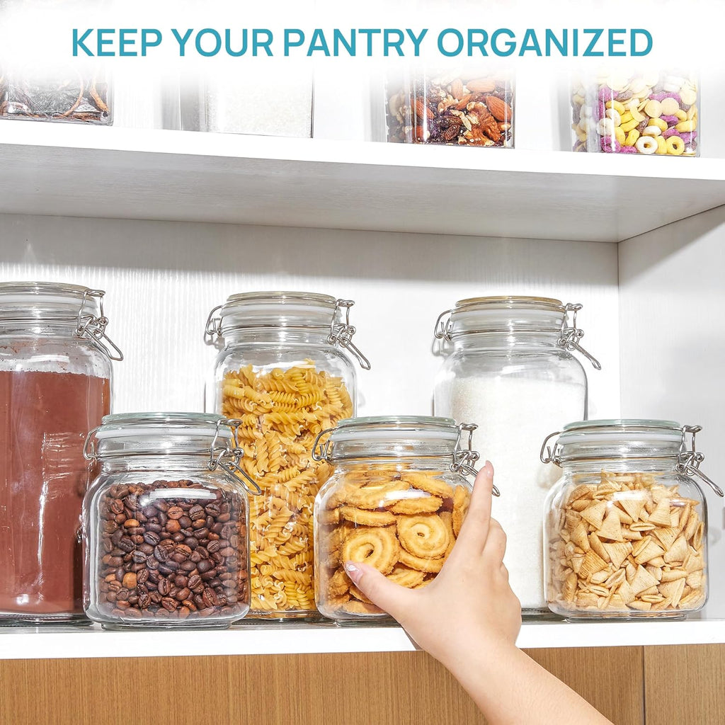Vtopmart 78oz Glass Food Storage Jars with Airtight Clamp Lids, 3 Pack Large Kitchen Canisters for
