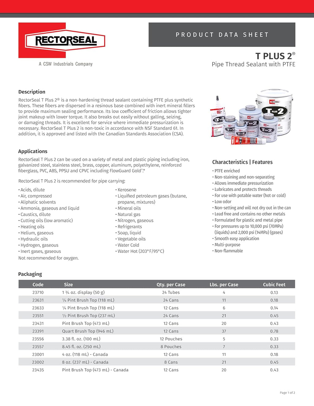 Rectorseal 23391 Quart Brush Top T Plus 2 Pipe Thread Sealant
