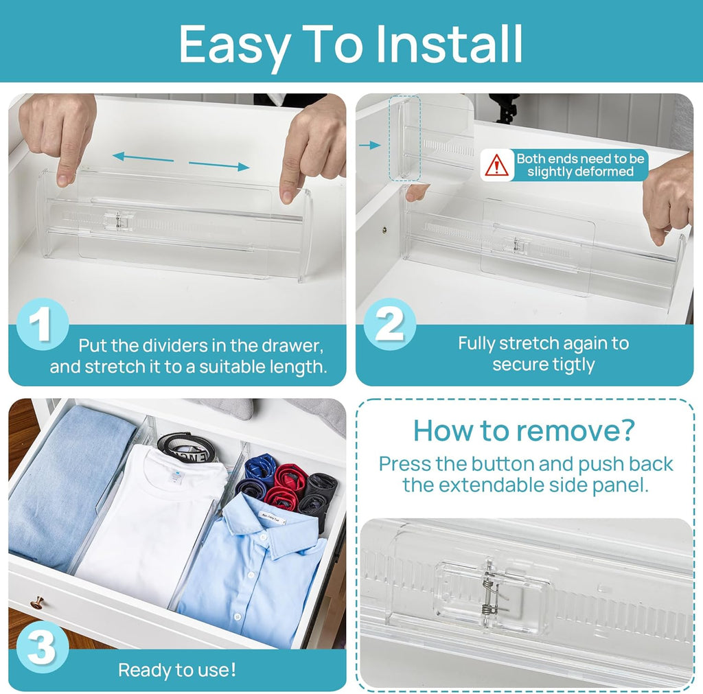 Vtopmart 8 Pack Drawer Dividers for Clothes, 4" High 10.2"-16.6" Adjustable Expandable Dresser