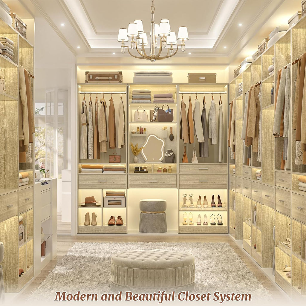 Unikito 75” Modular Closet System, Freestanding Closet Organizer with Hanging Rods, Drawers