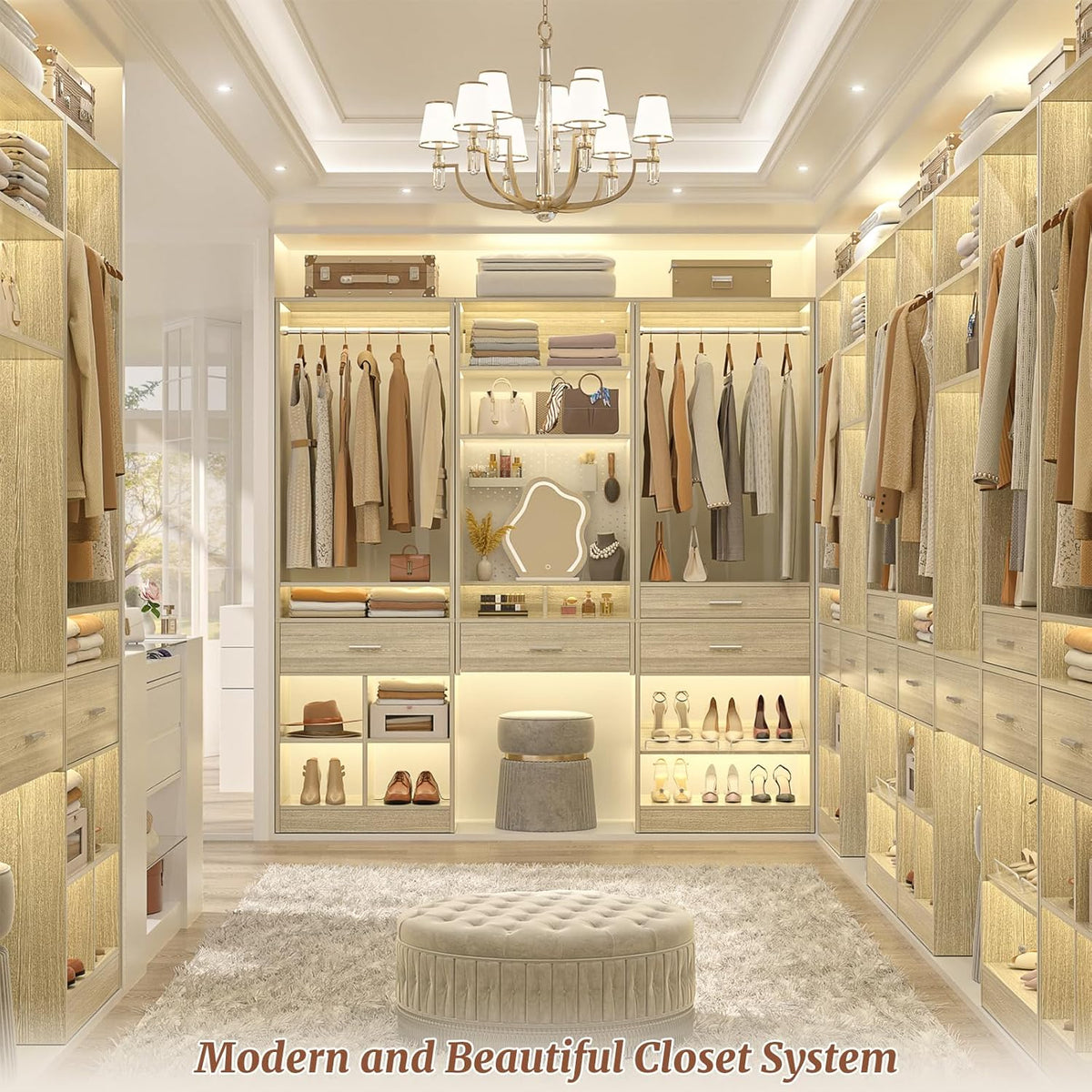 Unikito 75” Modular Closet System, Freestanding Closet Organizer with Hanging Rods, Drawers