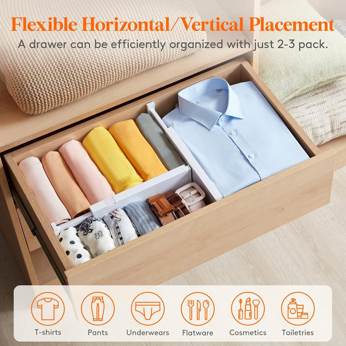 Lifewit 8 Pack Drawer Dividers 4" High,11-17" Adjustable Dresser Drawer Organizers for Clothes