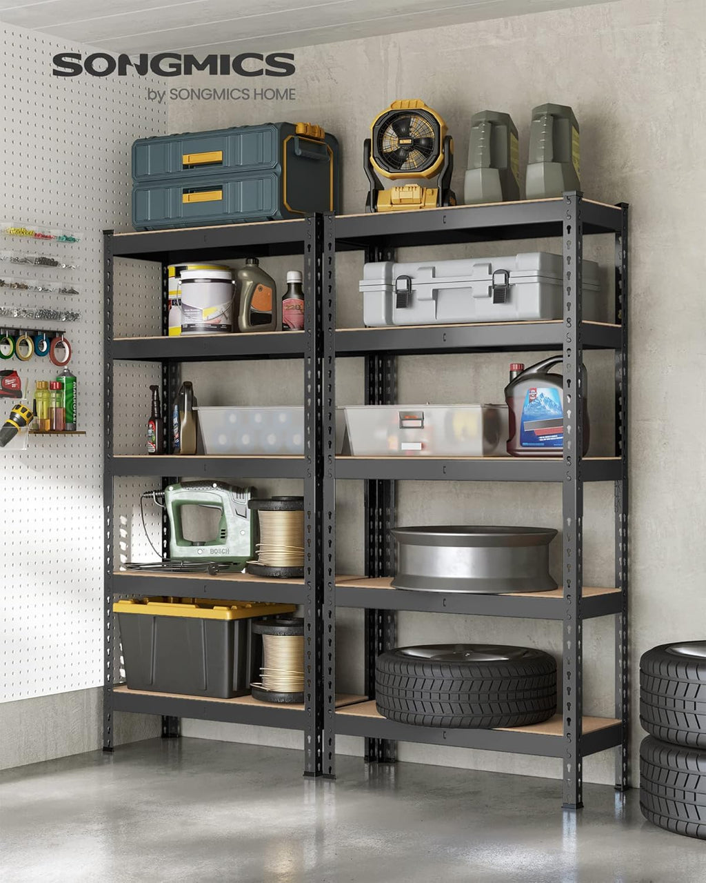 SONGMICS 5-Tier Storage Shelves, Load 2310 lb, Set of 2 Garage Storage, Boltless Assembly