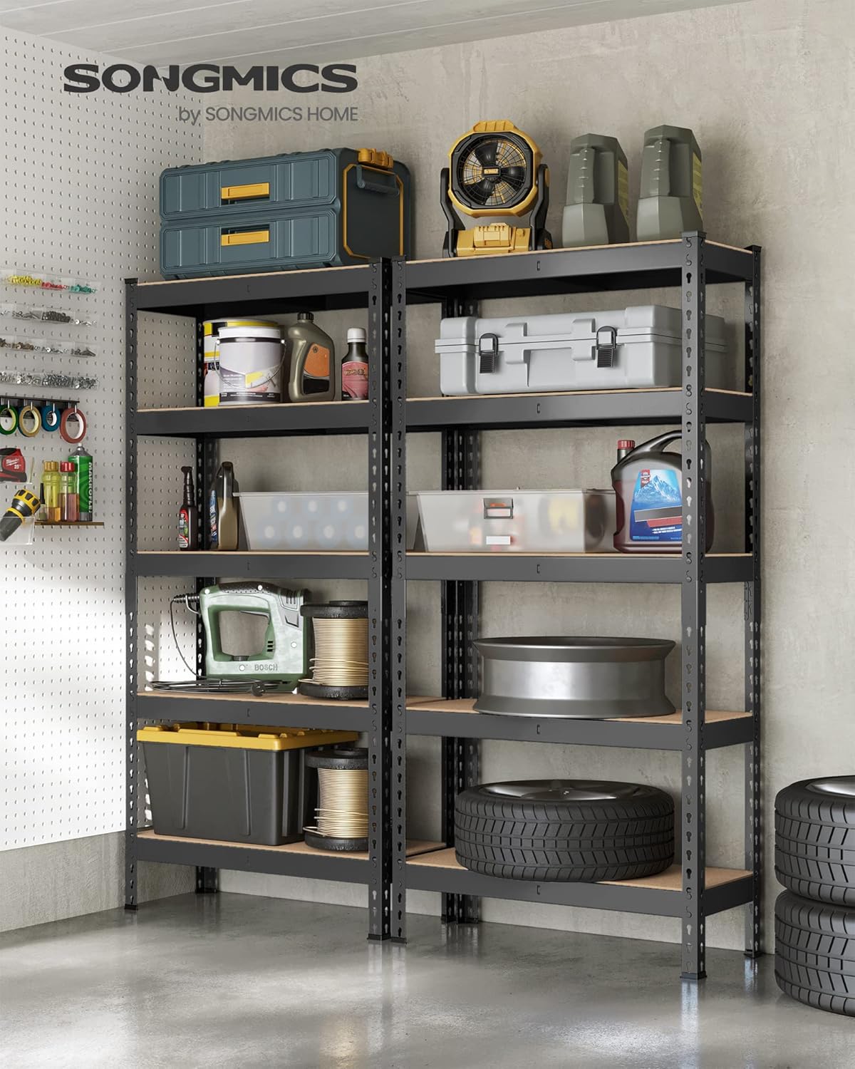 SONGMICS 5-Tier Storage Shelves, Load 2310 lb, Set of 2 Garage Storage, Boltless Assembly