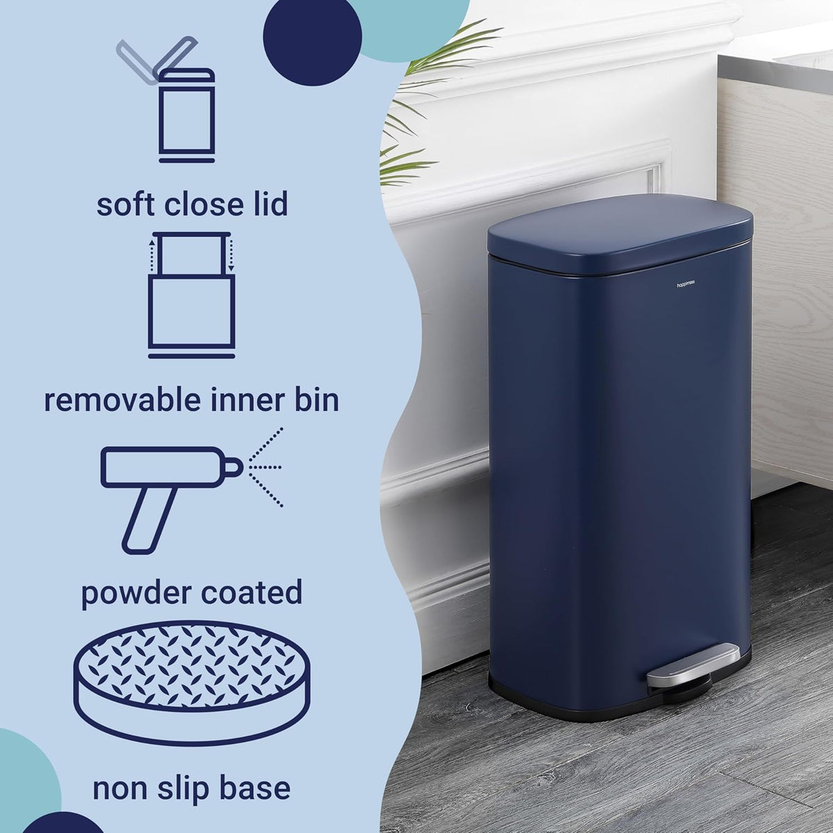 happimess HPM1011E Curtis 8-Gallon Step-Open Trash Can, Fingerprint Resistant, Modern, Minimalistic