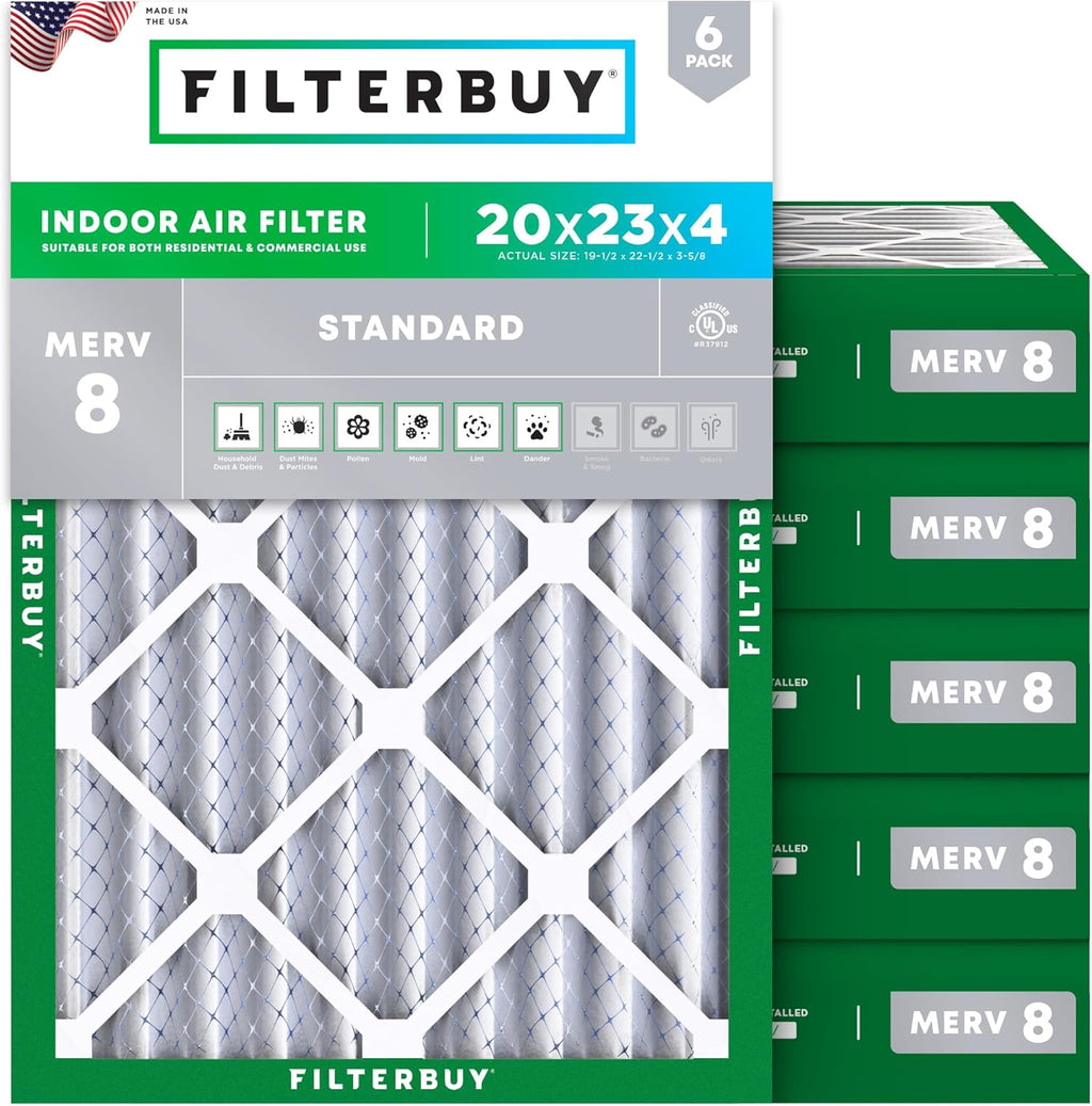 Filterbuy 20x23x4 Air Filter MERV 8 (MPR 700) Dust Defense Replacement (6-Pack), Electrostatic
