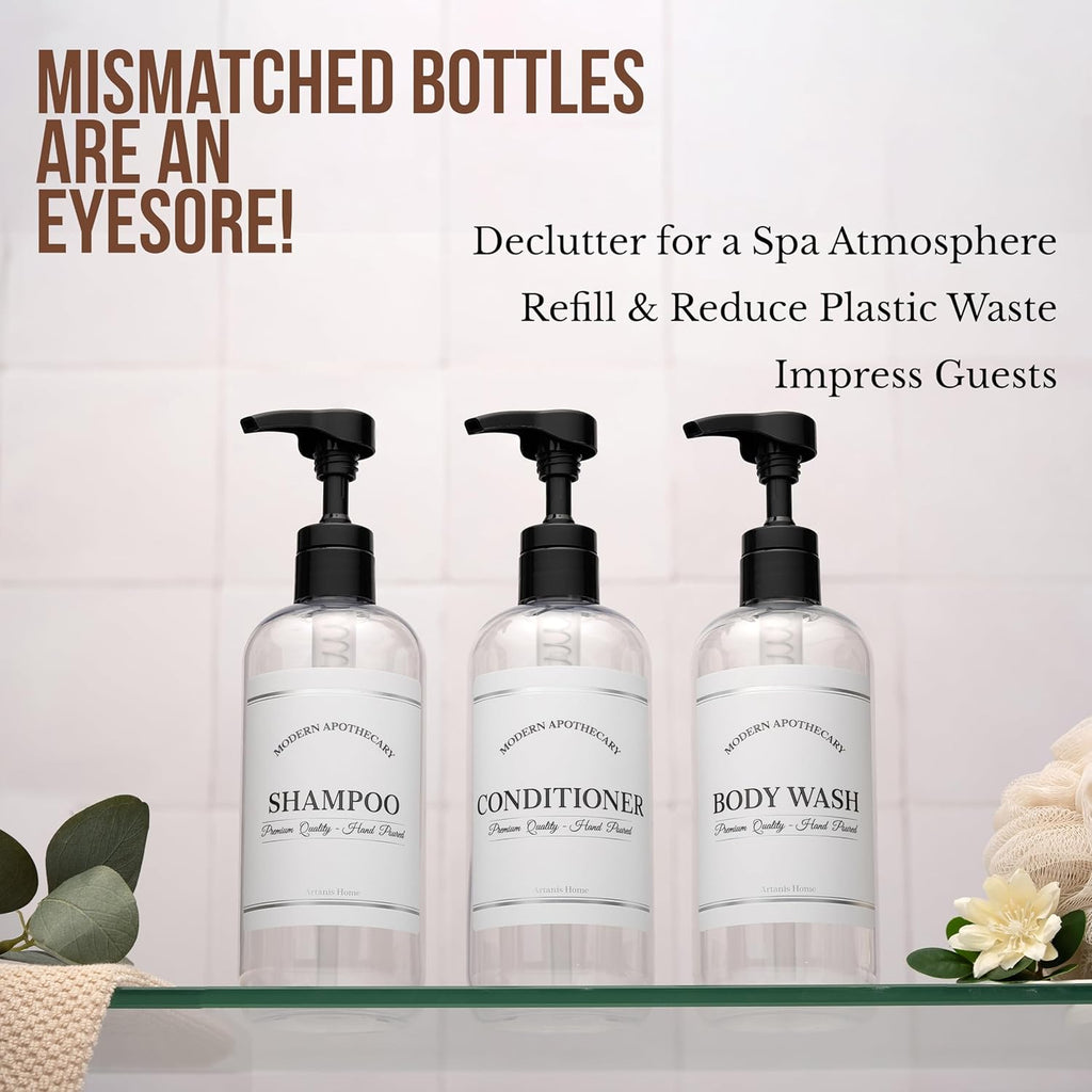 Clear Refillable Shampoo and Conditioner Bottles - Body Wash, Shampoo and Conditioner Dispenser