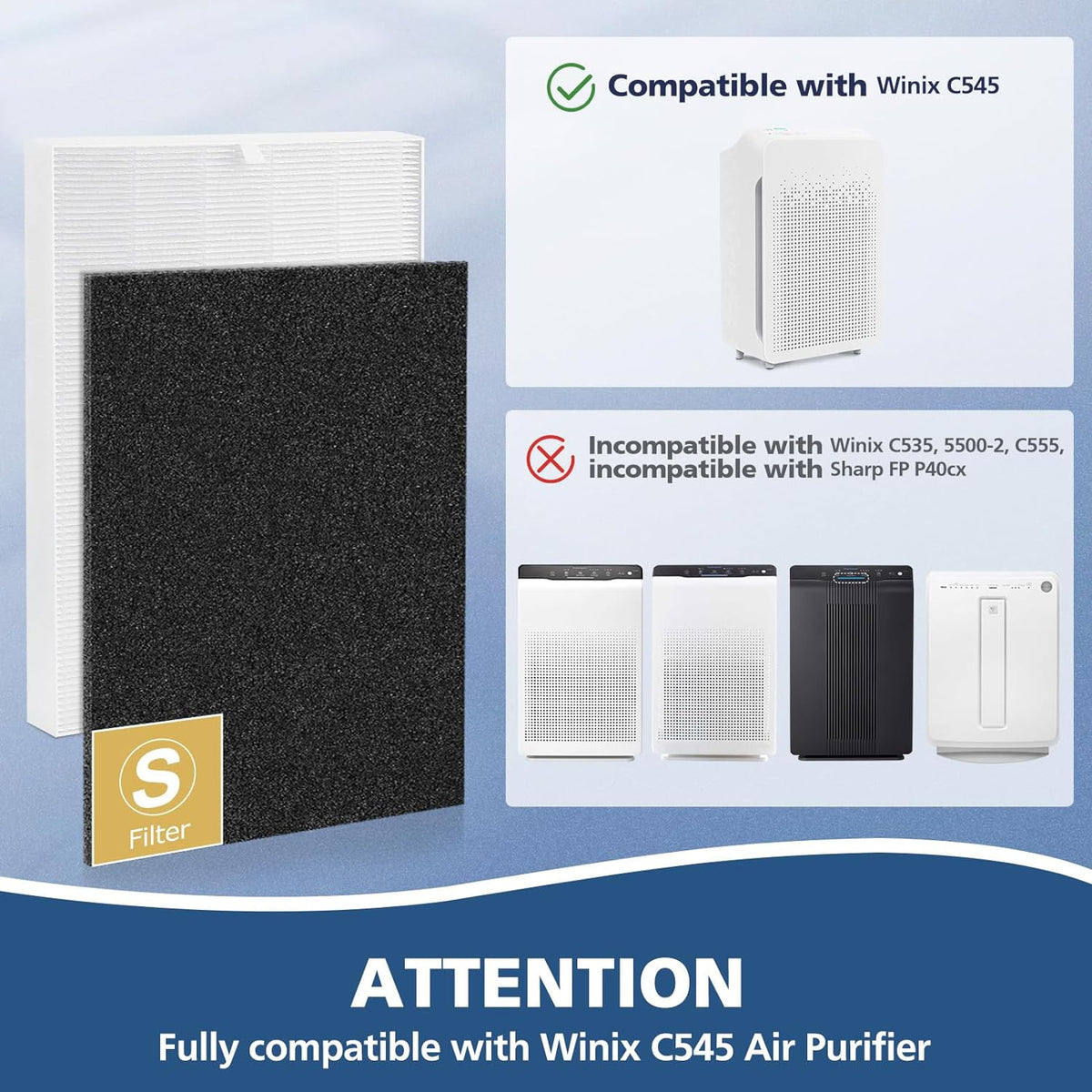 2 Pack C545 HEPA Replacement Filter S Compatible with Winix C545 Air Purifier, Replaces Part