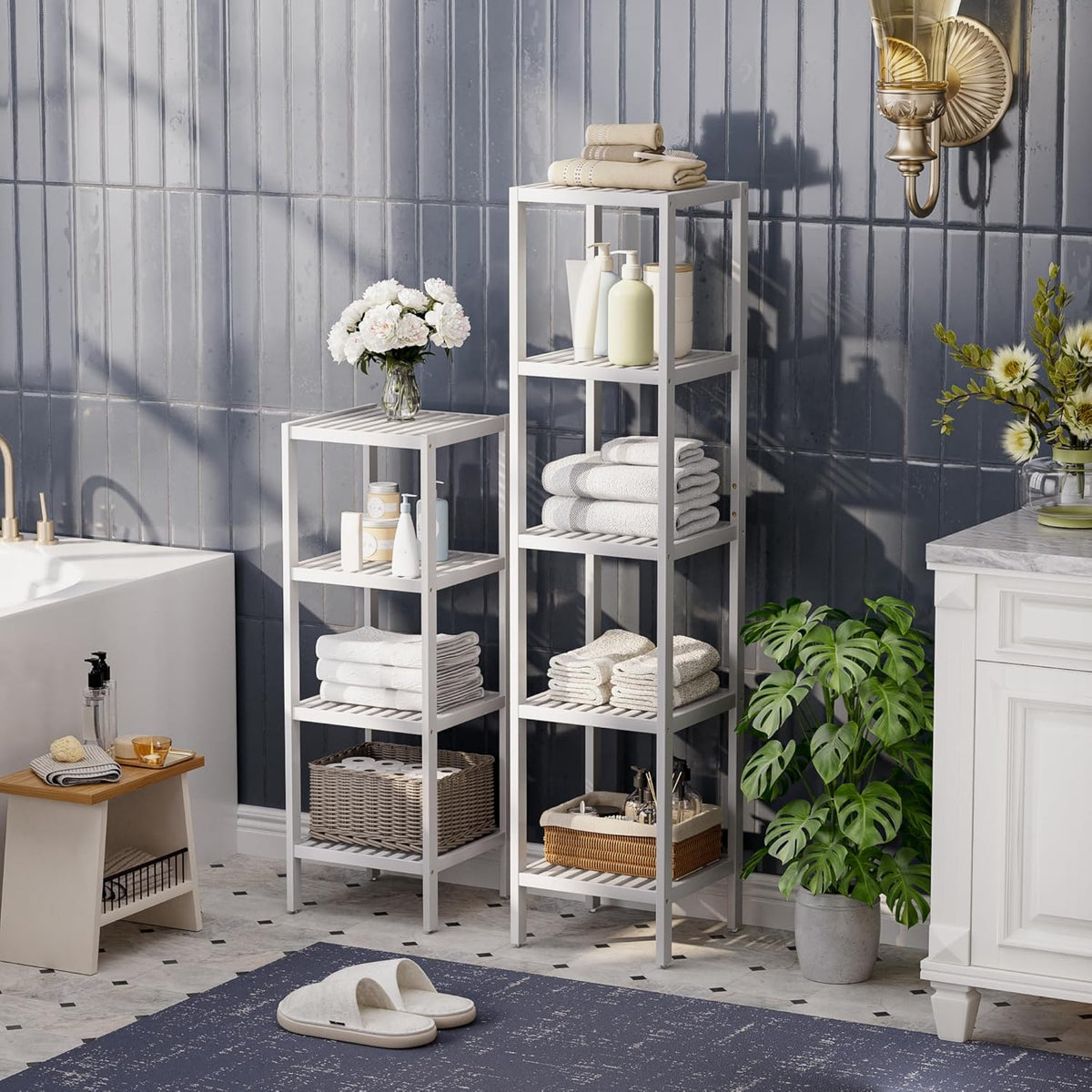 SMIBUY Bathroom Storage Shelf, 4-Tier Bamboo Rack Organizer, Multifunctional Shelving Unit for