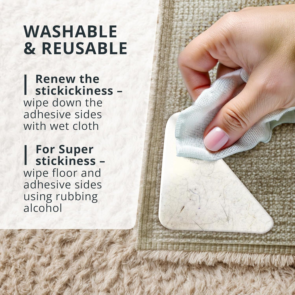 X-Protector Rug Tape - 16 Pcs Set - White Anti-Slip & Anti-Curling Carpet Tape for Hard Floors