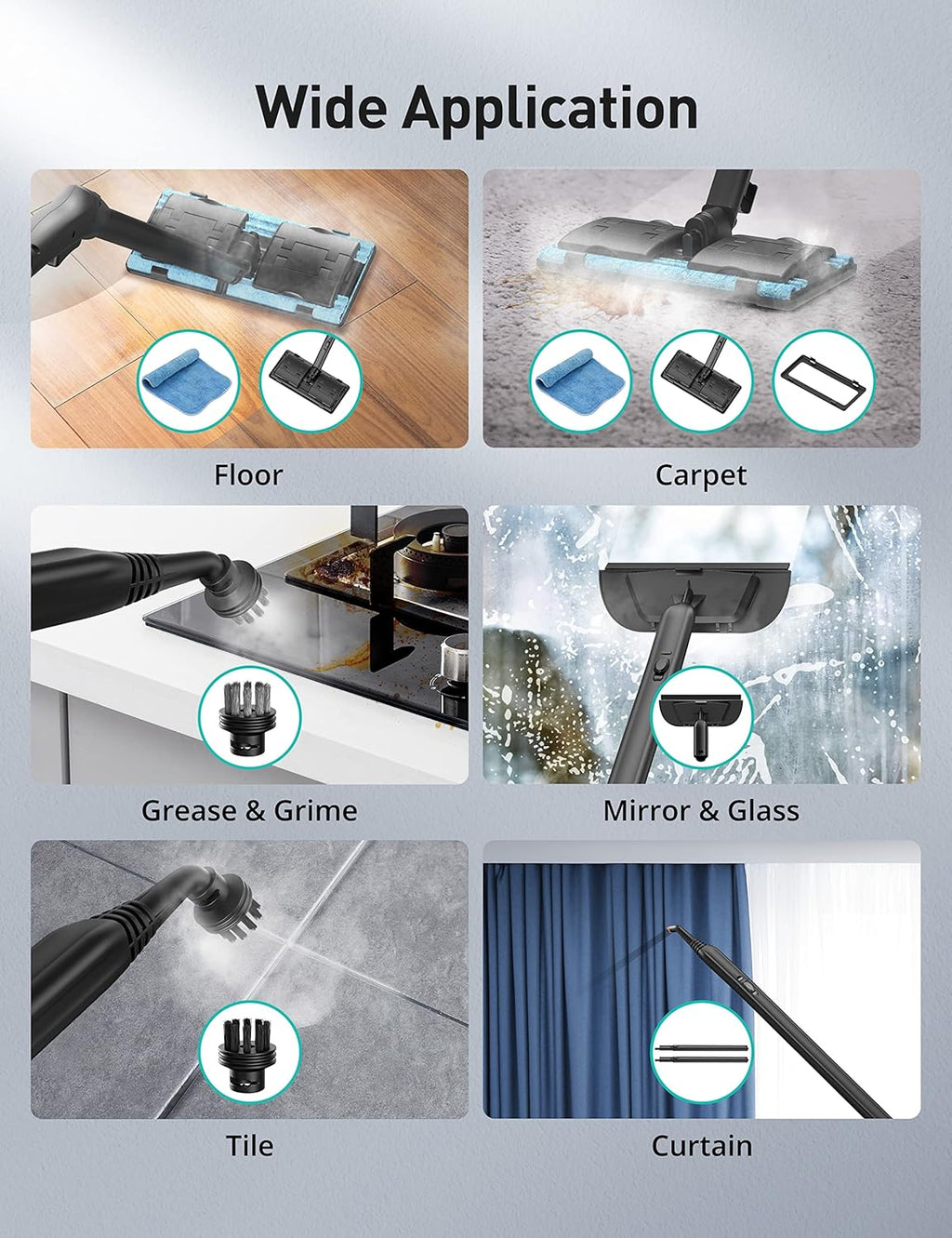 Steam Cleaner, 293°F 58 PSI Powerful Multipurpose Handheld Steam Mop for Home Use, 21 Attachments