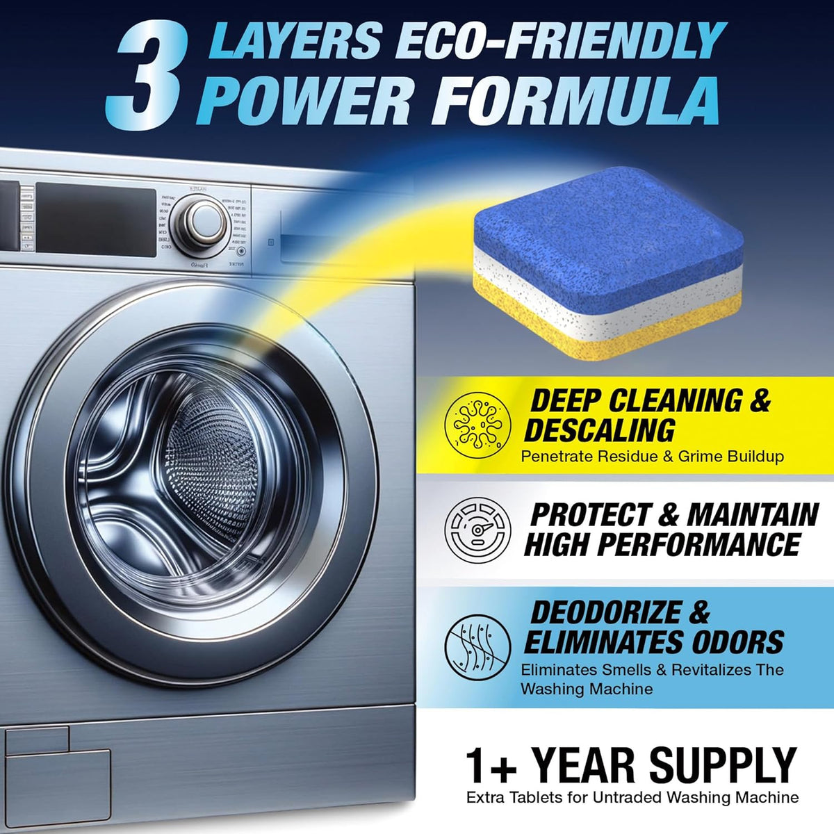 Washing Machine Cleaner Tablets 14 Pack for HE Front Load - Eco Friendly Washer Cleaning Tablets