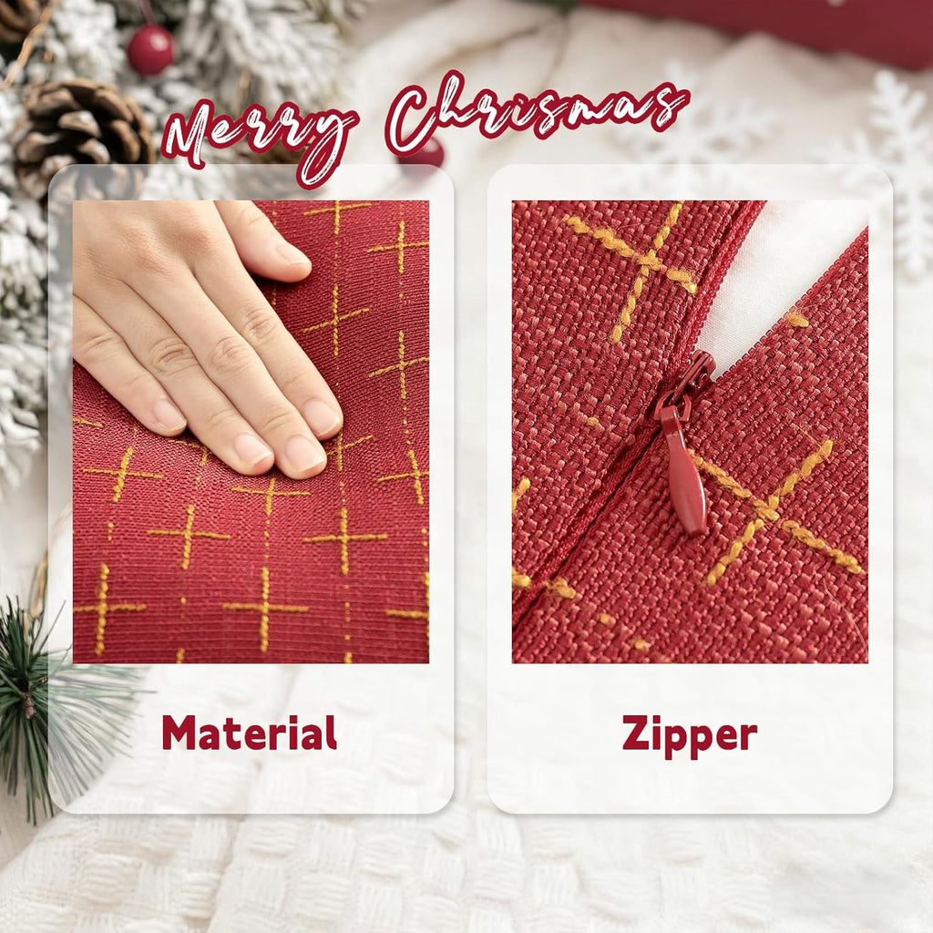 ZWJD Christmas Pillow Covers 24x24 Set of 2 Soft Polyester Textured Red Pillows with Stylish Flange
