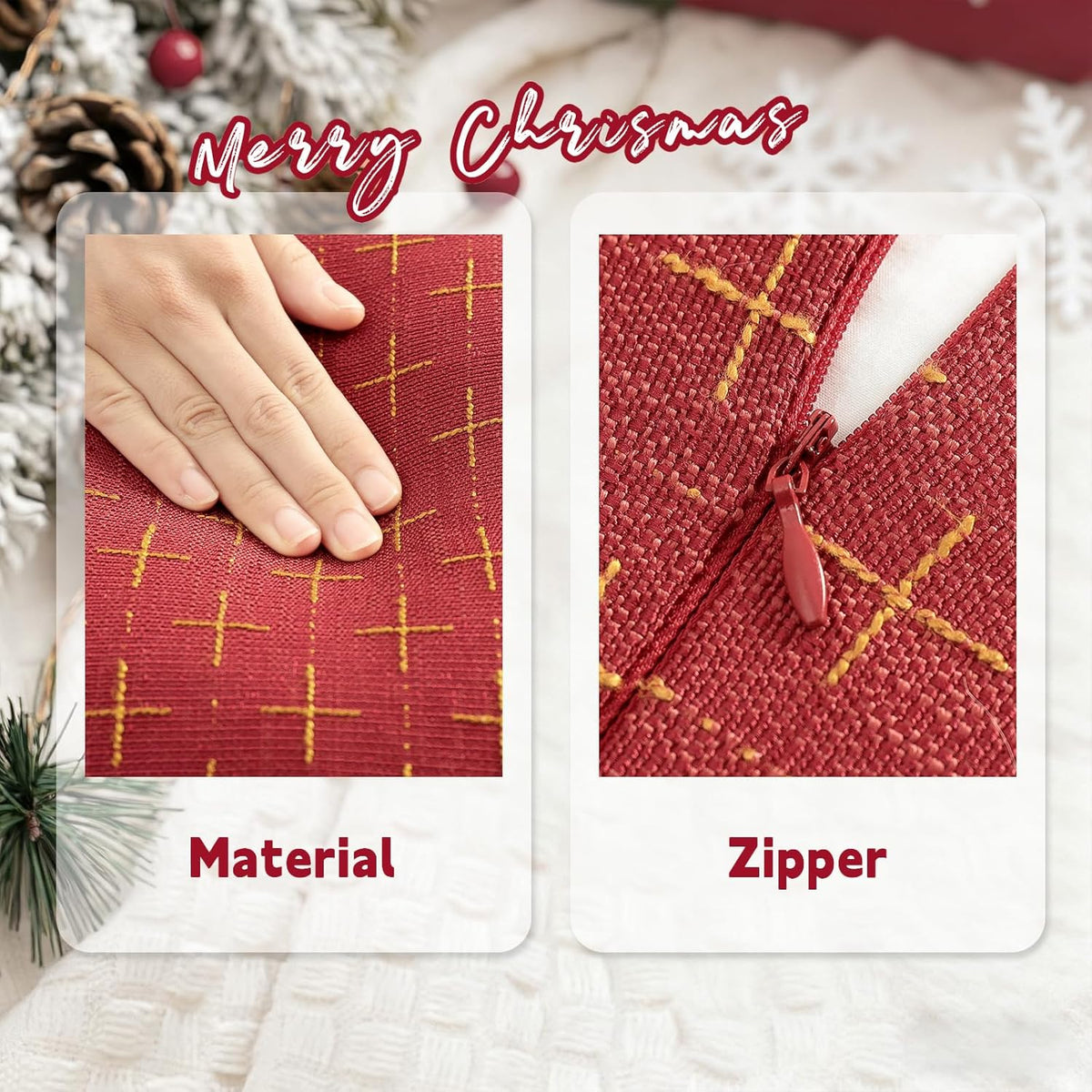 ZWJD Christmas Pillow Covers 24x24 Set of 2 Soft Polyester Textured Red Pillows with Stylish Flange