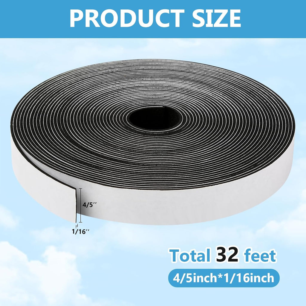 Weather Stripping Door Seal Strip (4/5 Inch X 1/16 Inch X 32Feet), Strong Adhesive, Lightproof